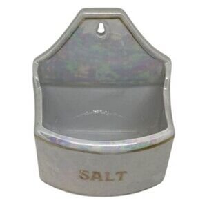 Czech Lusterware Salt Cellar Canister Iridescent Glaze Pearl Opalescent Vtg Whit